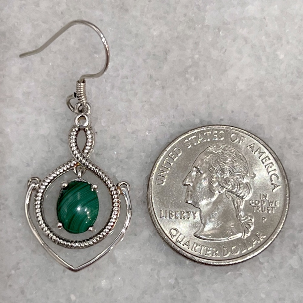 African Malachite Sterling Silver Dangling Drop Earring - Picture 9 of 9